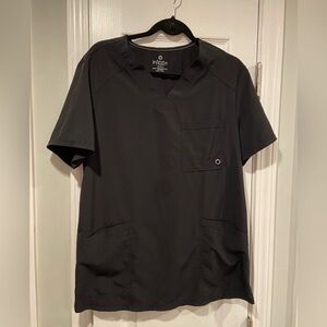 Infinity Mens Size M Black V Neck Side Ribbed Stretch Short Sleeve Scrub Top